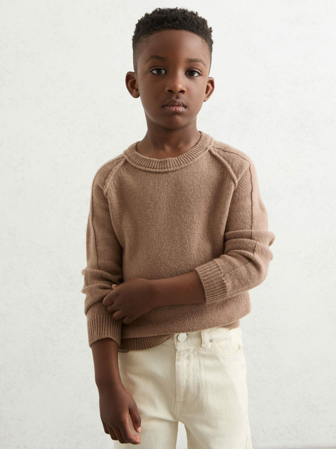 Reiss 9-13 yrs Wool-Cashmere Reverse-Seam Jumper in Camel