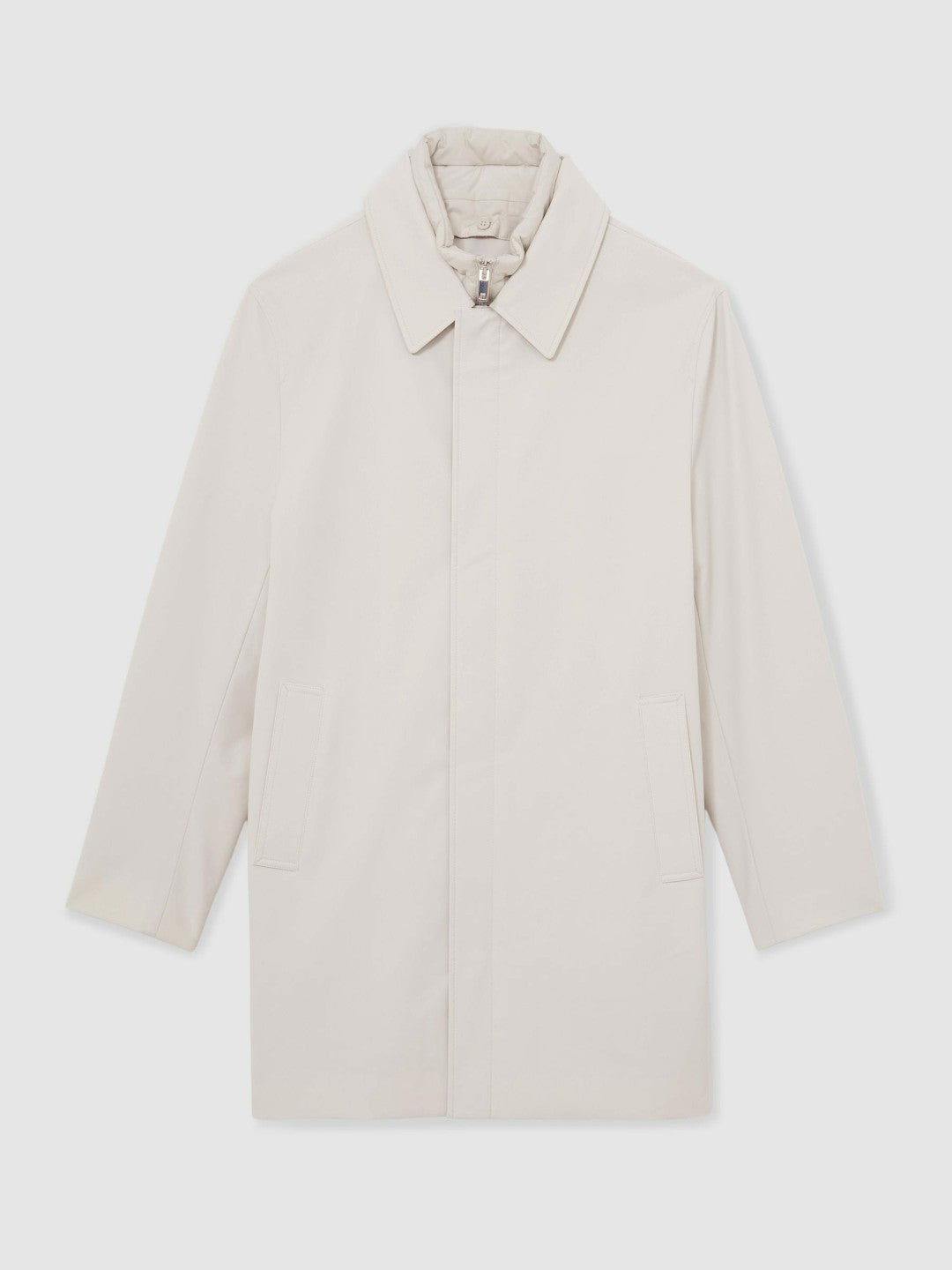 Reiss Hybrid Removable Funnel Neck Overcoat in Light Stone