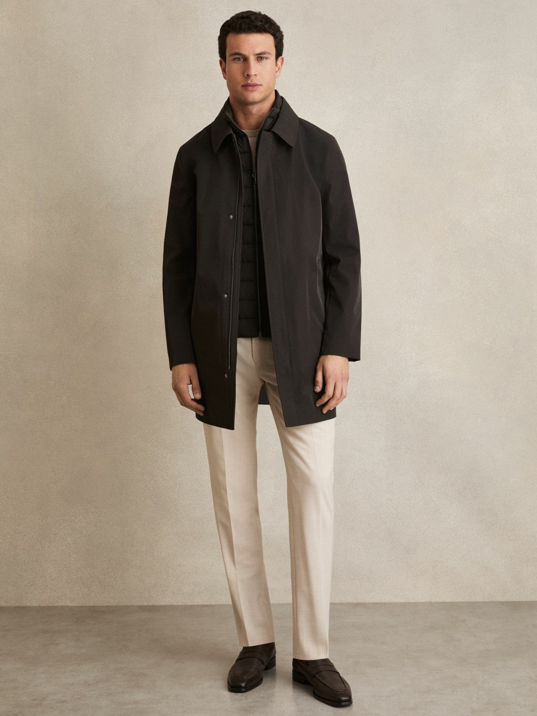 Reiss Hybrid Removable Funnel Neck Overcoat in Brown