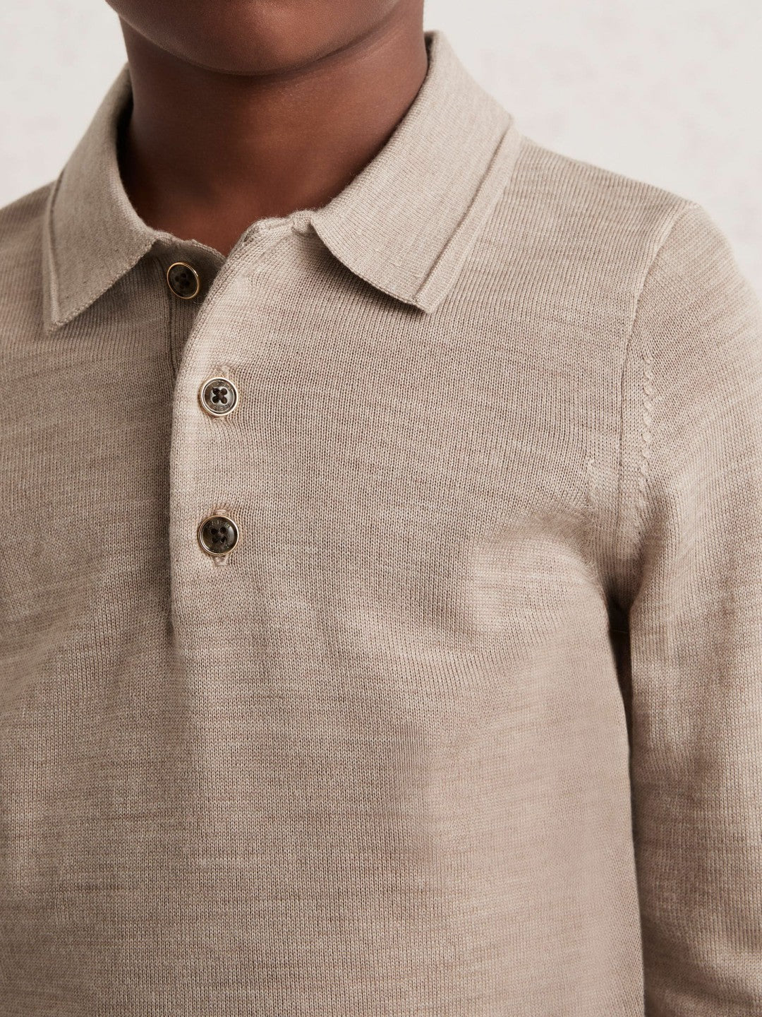 Reiss 13-14 yrs Merino Wool Long-Sleeve Polo Shirt in Wheat Melange