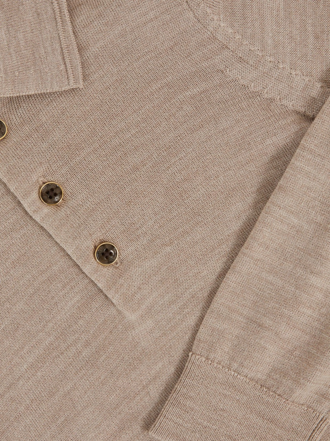 Reiss 13-14 yrs Merino Wool Long-Sleeve Polo Shirt in Wheat Melange