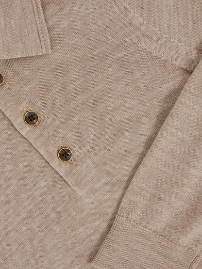 Reiss 13-14 yrs Merino Wool Long-Sleeve Polo Shirt in Wheat Melange