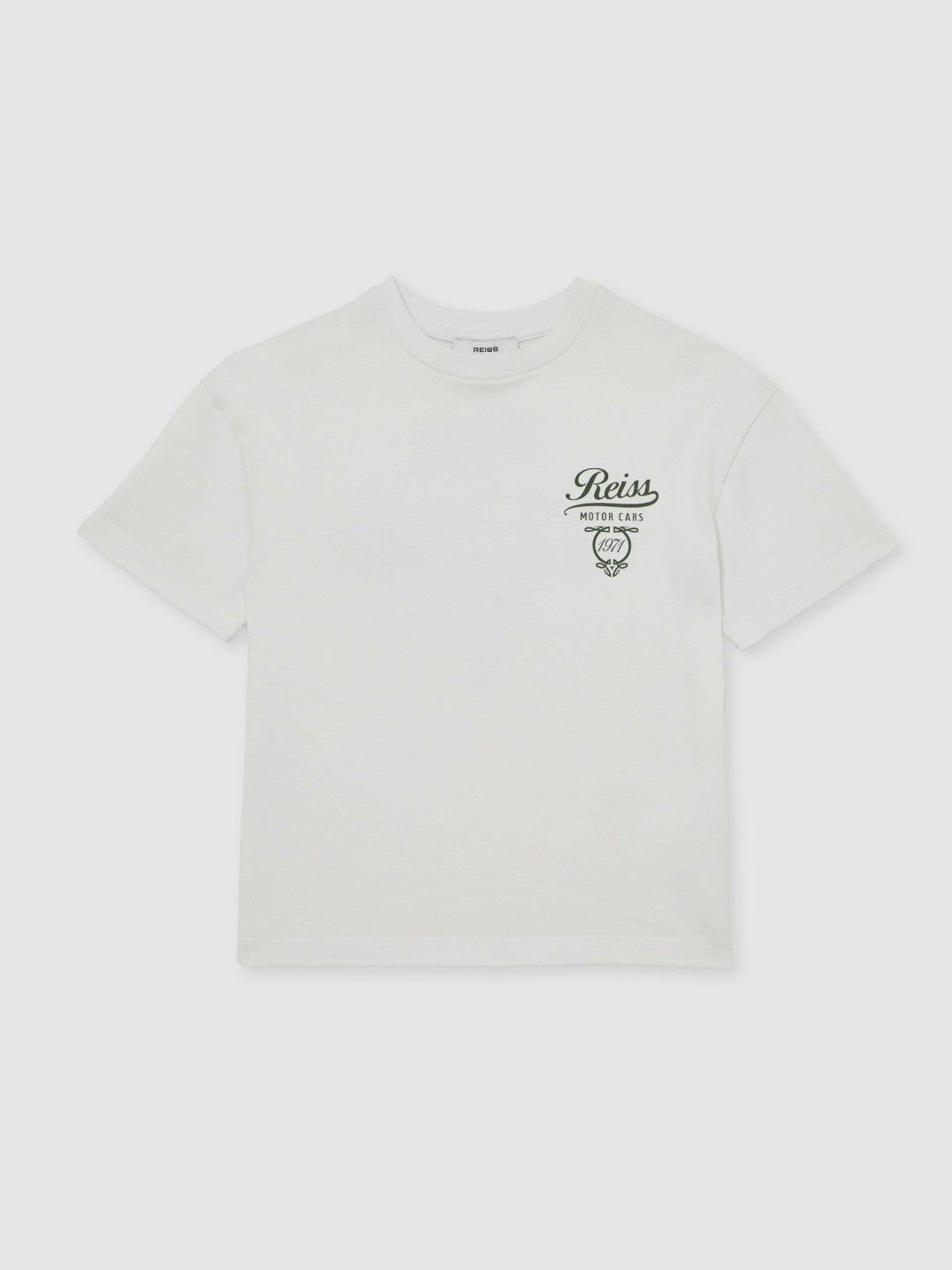 Reiss 3-9 yrs Cotton Motor Cars-Print T-Shirt in White/Green
