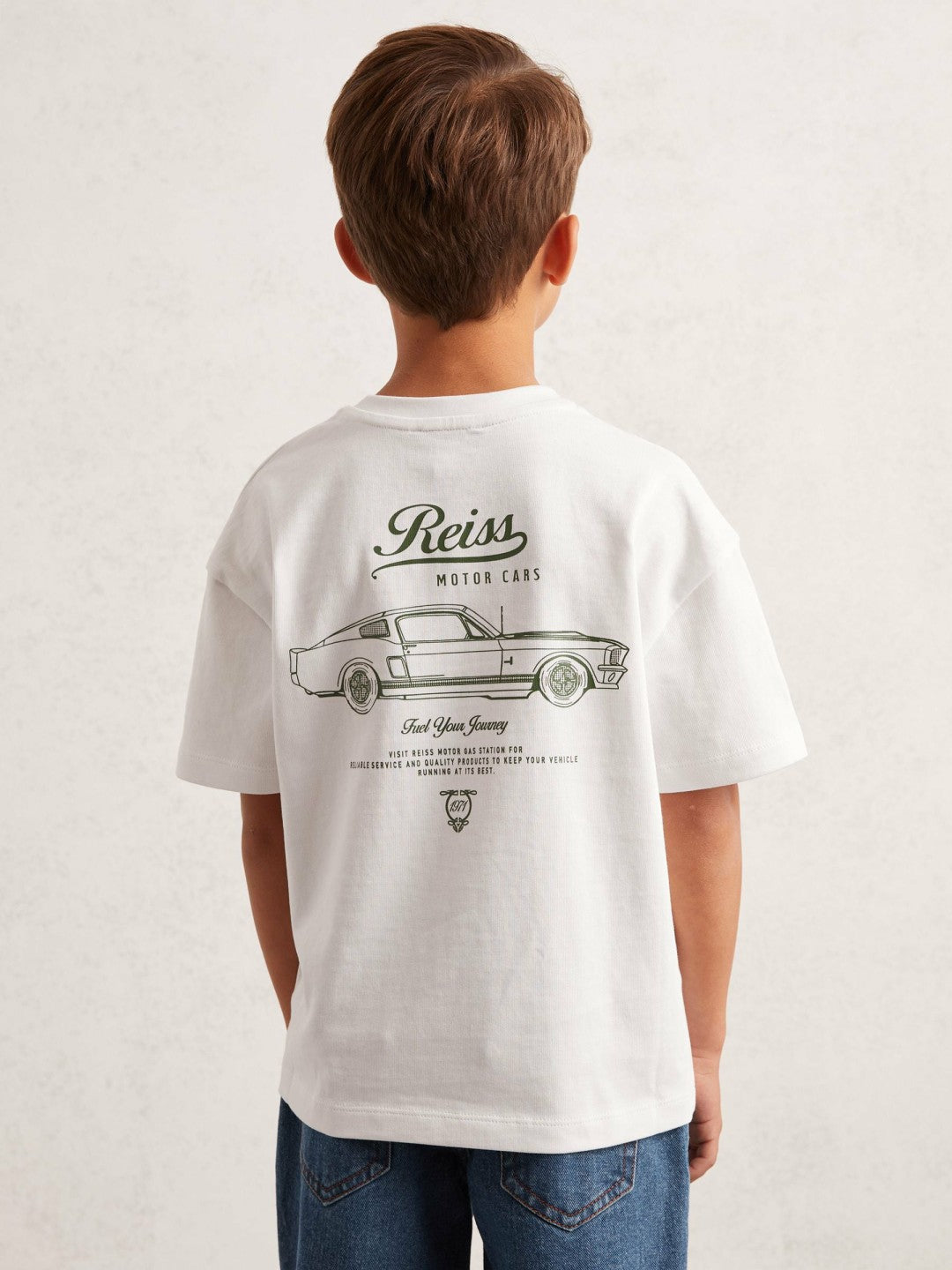 Reiss 3-9 yrs Cotton Motor Cars-Print T-Shirt in White/Green