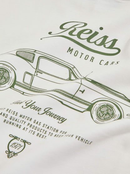 Reiss 3-9 yrs Cotton Motor Cars-Print T-Shirt in White/Green