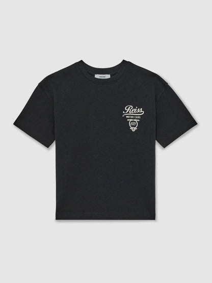 Reiss 3-9 yrs Cotton Motor Cars-Print T-Shirt in Washed Blue/White
