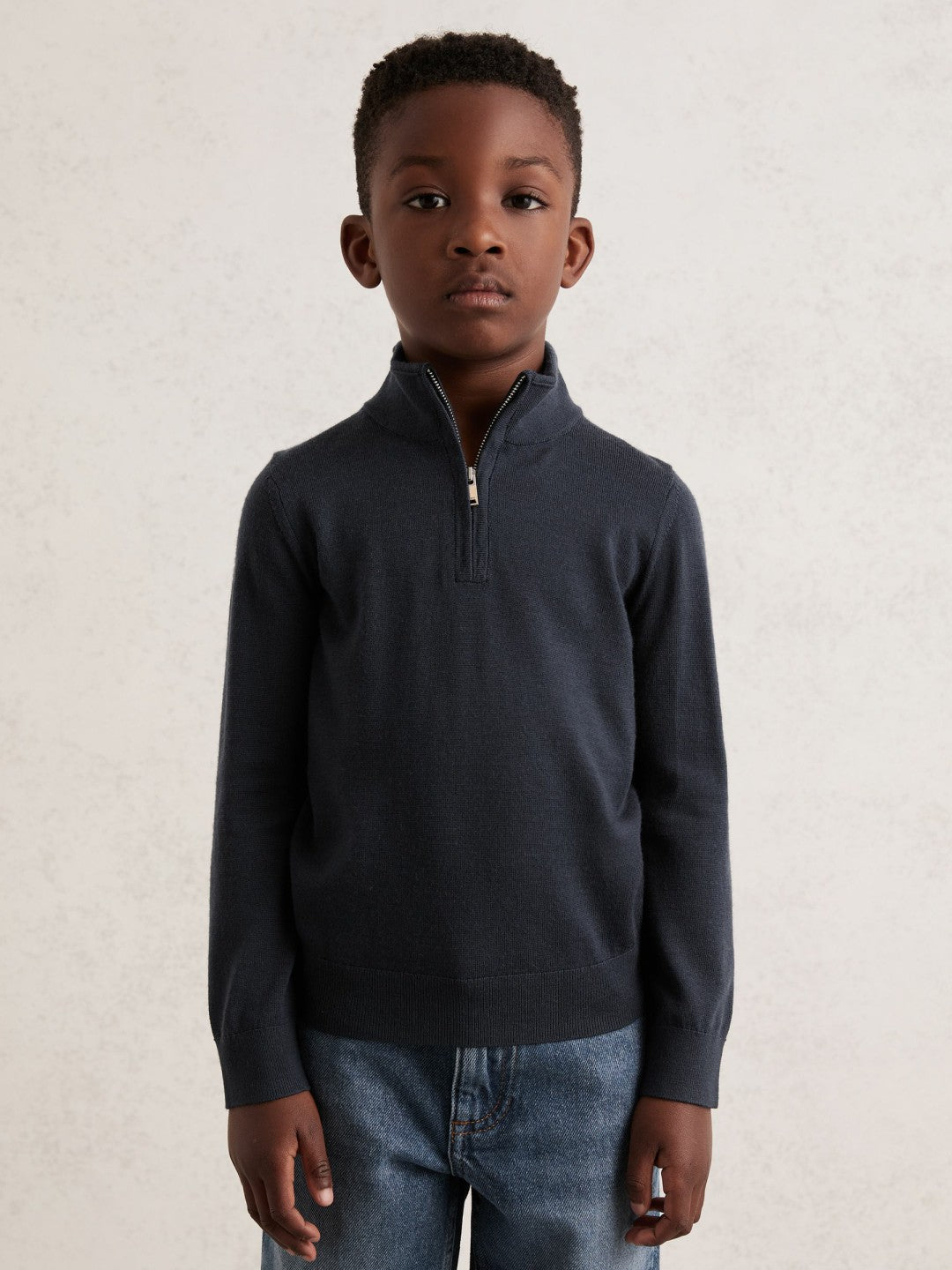 Reiss 13-14 yrs Merino Wool Half-Zip Funnel Neck Jumper in Midnight Navy