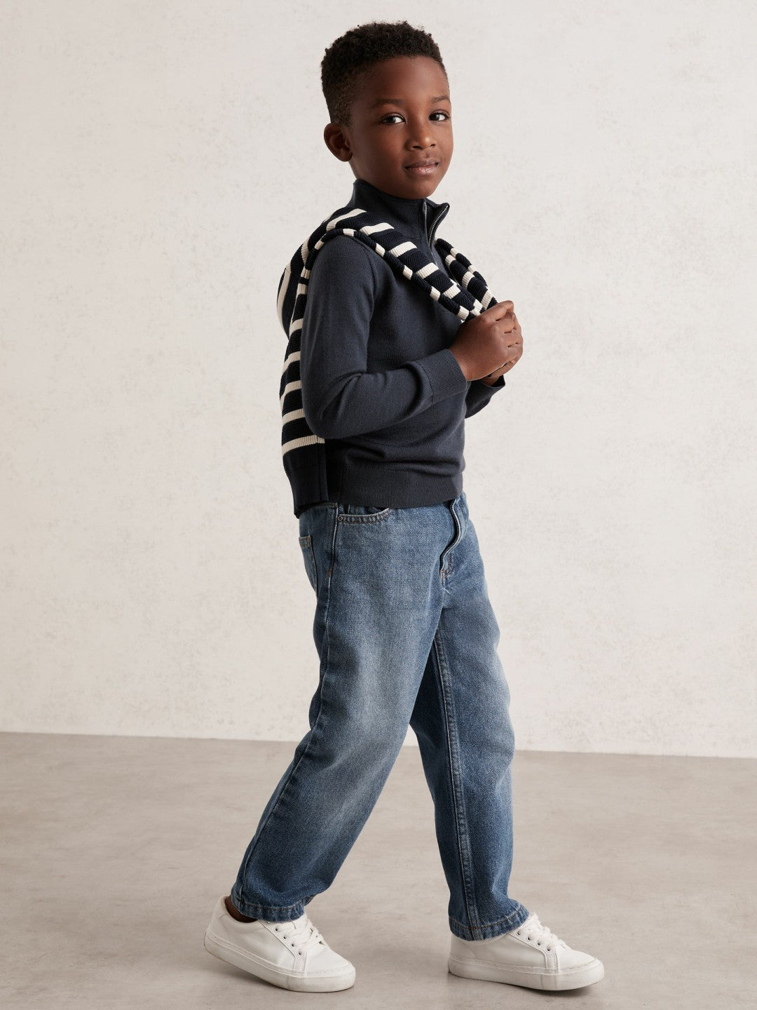 Reiss 13-14 yrs Merino Wool Half-Zip Funnel Neck Jumper in Midnight Navy