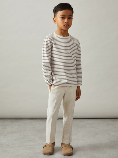 Reiss 4-9 yrs Stretch-Cotton Stripe T-Shirt in Off White/Camel