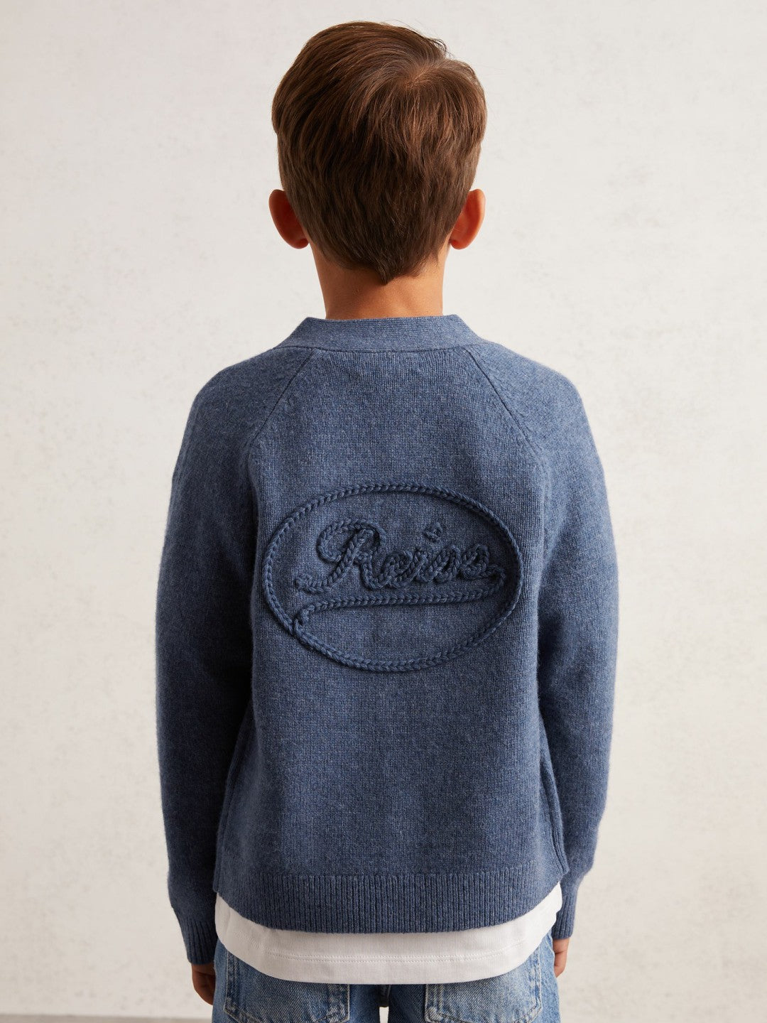 Reiss 13-14 yrs Wool Embroidered-Logo Cardigan in Dark Airforce Blue