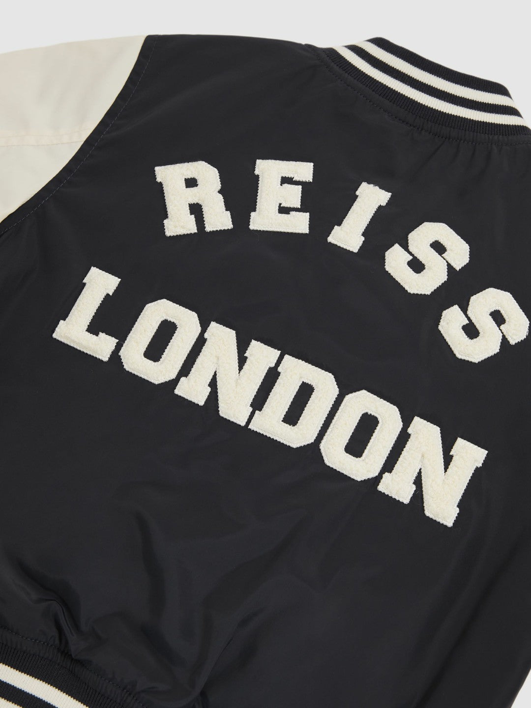 Reiss 9-13 yrs Colour-Block Varsity Bomber Jacket in Navy/ Off White