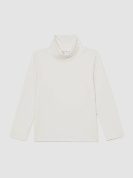 Reiss 13-14 yrs Cotton-Jersey Roll-Neck Top with Stretch in Ivory