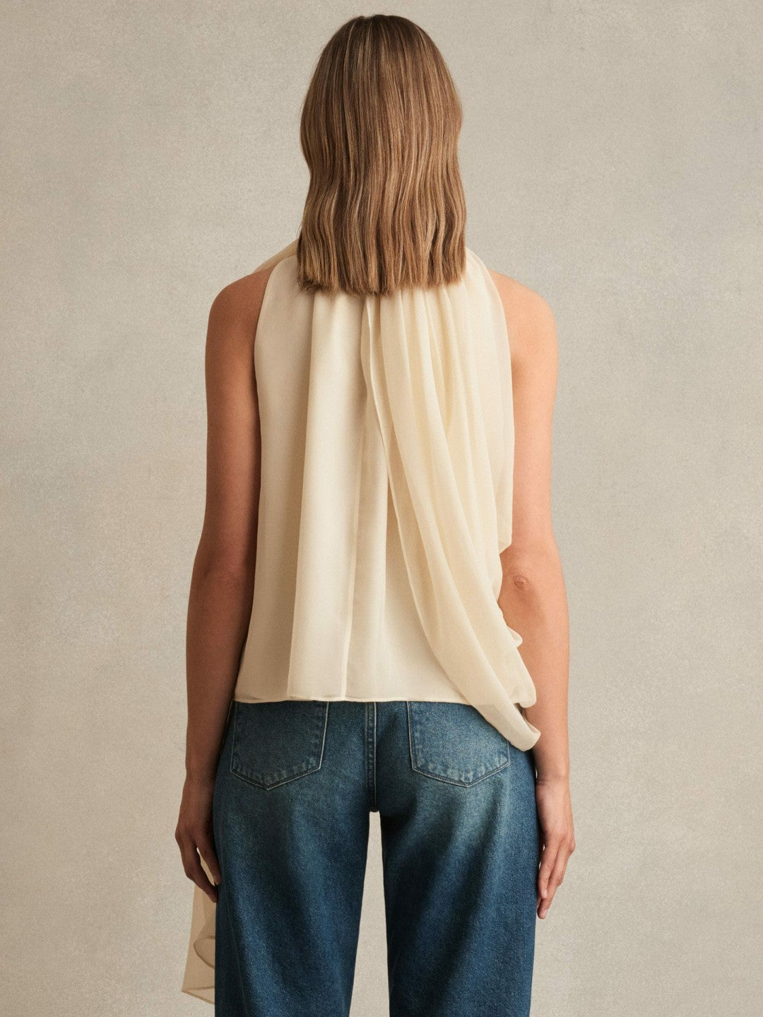 Reiss Draped Chiffon Sleeveless Top in Ivory