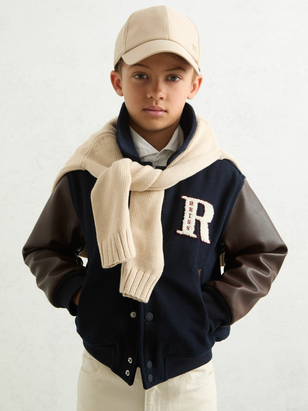 Reiss 3-9 yrs Motor Cars Press-Stud Bomber Jacket in Navy/Brown