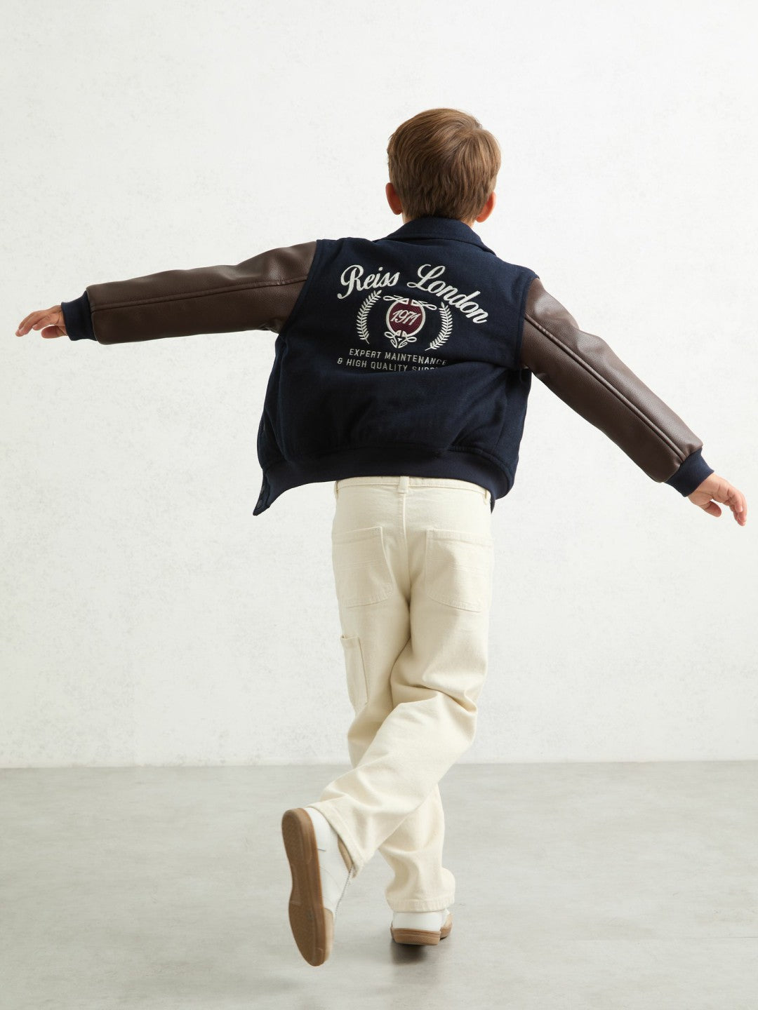 Reiss 3-9 yrs Motor Cars Press-Stud Bomber Jacket in Navy/Brown