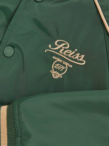 Reiss 9-13 yrs Motor Cars Embroidered Bomber Jacket in Forest Green/Off White