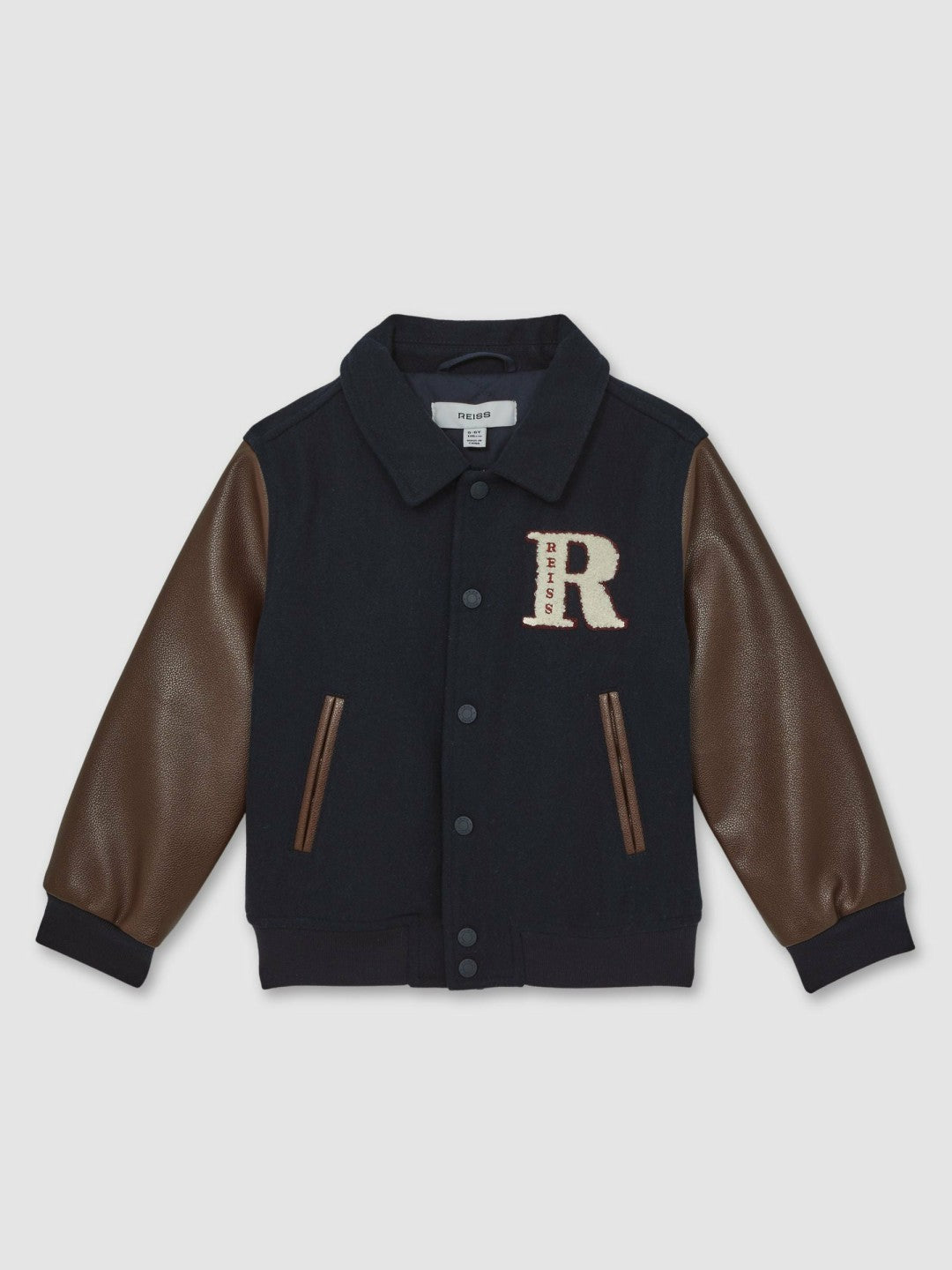 Reiss 9-13 yrs Motor Cars Press-Stud Bomber Jacket in Navy/Brown