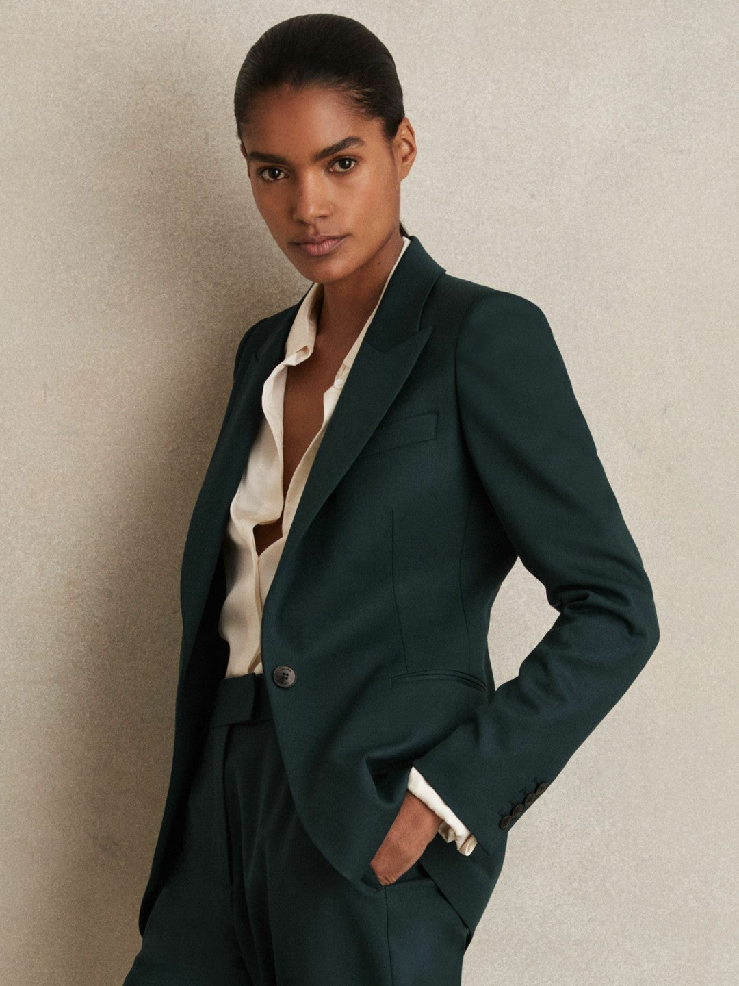 Reiss Wool-Blend Single-Breasted Suit Blazer in Green