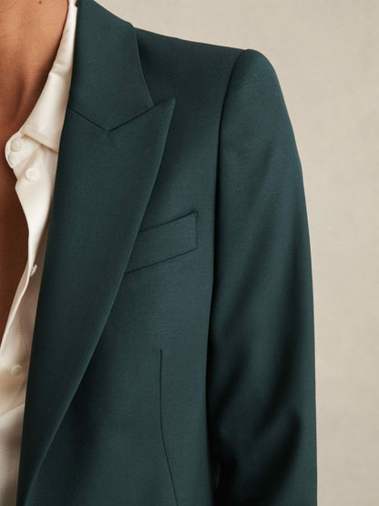 Reiss Wool-Blend Single-Breasted Suit Blazer in Green