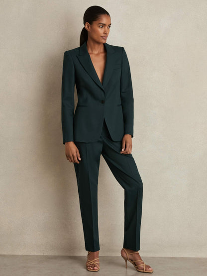 Reiss Wool-Blend Single-Breasted Suit Blazer in Green