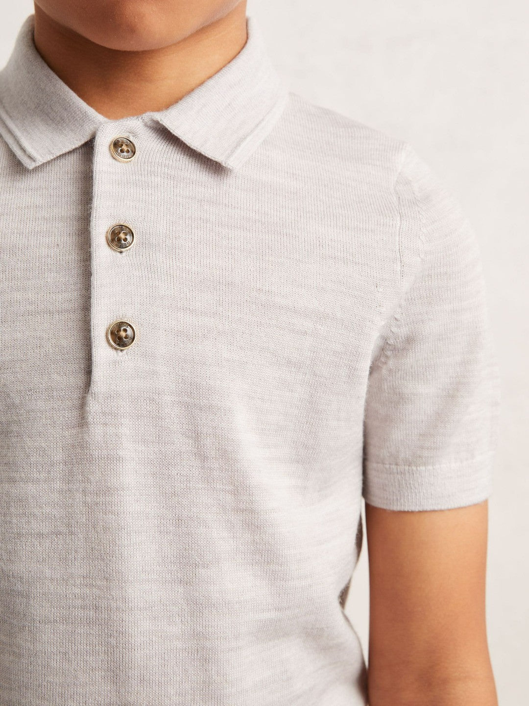 Reiss 9-13 yrs Merino Wool Short Sleeve Polo Shirt in Wicker Melange