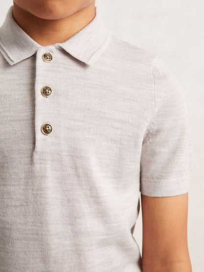 Reiss 9-13 yrs Merino Wool Short Sleeve Polo Shirt in Wicker Melange