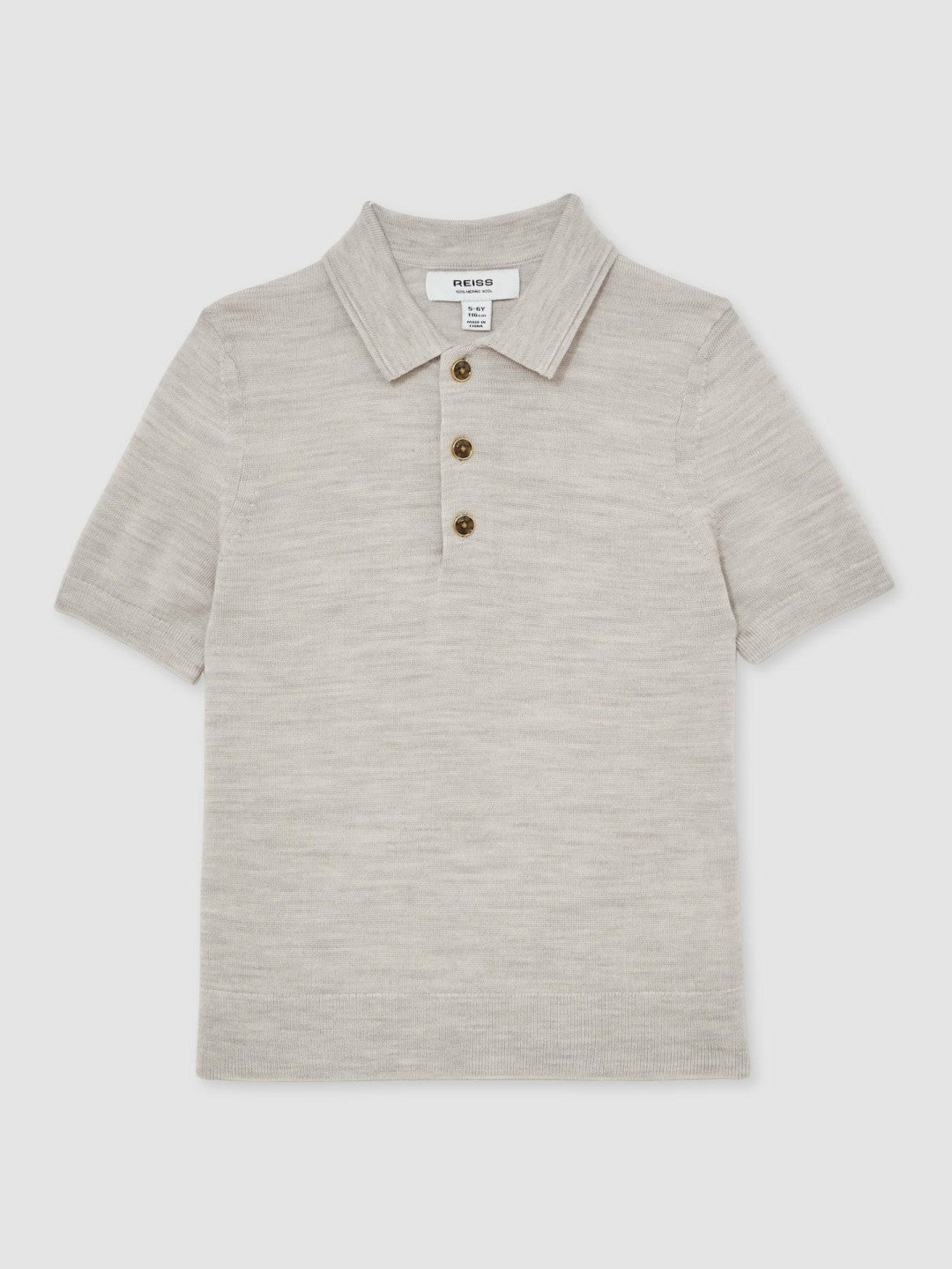 Reiss 9-13 yrs Merino Wool Short Sleeve Polo Shirt in Wicker Melange