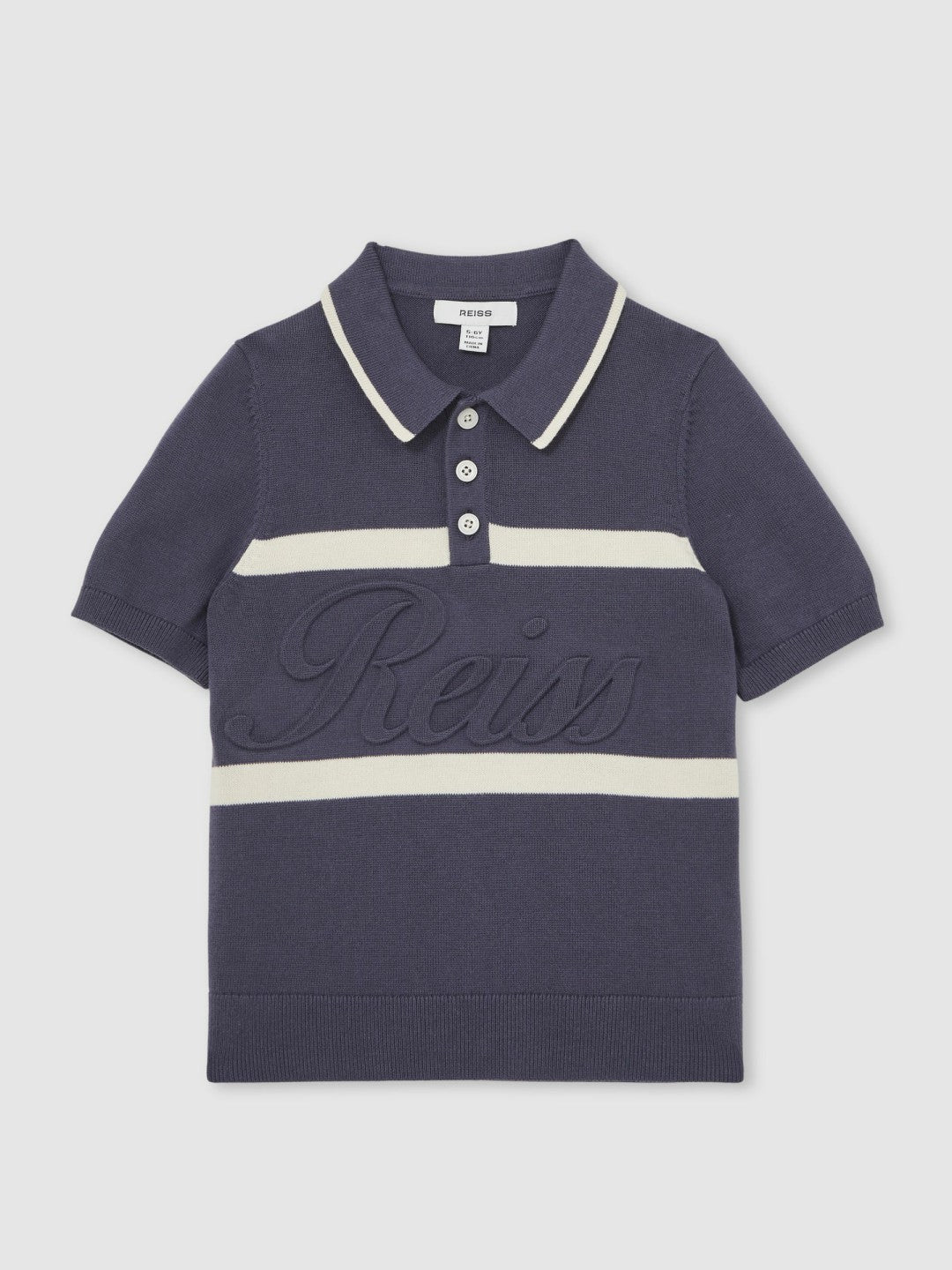 Reiss 13-14 yrs Cotton Logo-Embossed Knit Polo Shirt in Indigo Blue/White