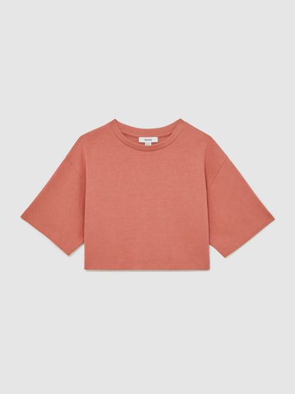 Reiss Cotton Oversized Cropped T-Shirt in Rose
