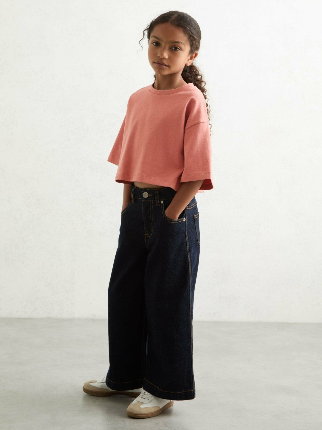 Reiss Cotton Oversized Cropped T-Shirt in Rose