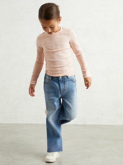 Reiss 4-9 yrs Cotton Ruched Long-Sleeve T-Shirt with Stretch in Pale Pink