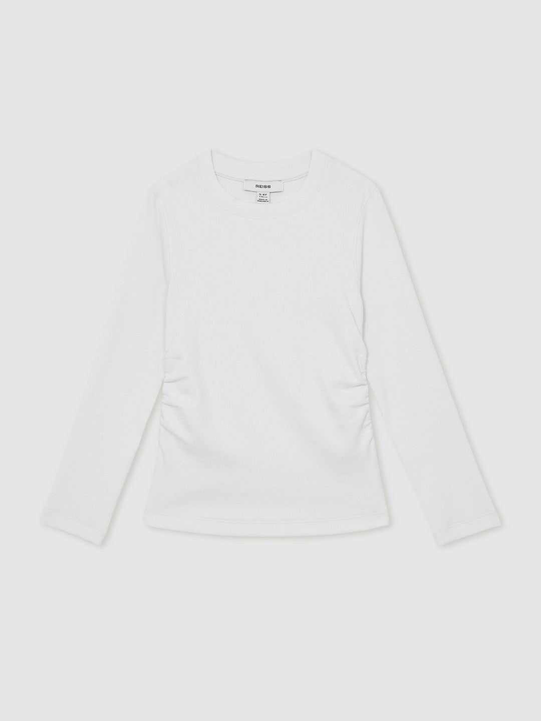 Reiss 9-13 yrs Cotton Ruched Long-Sleeve T-Shirt with Stretch in Ivory