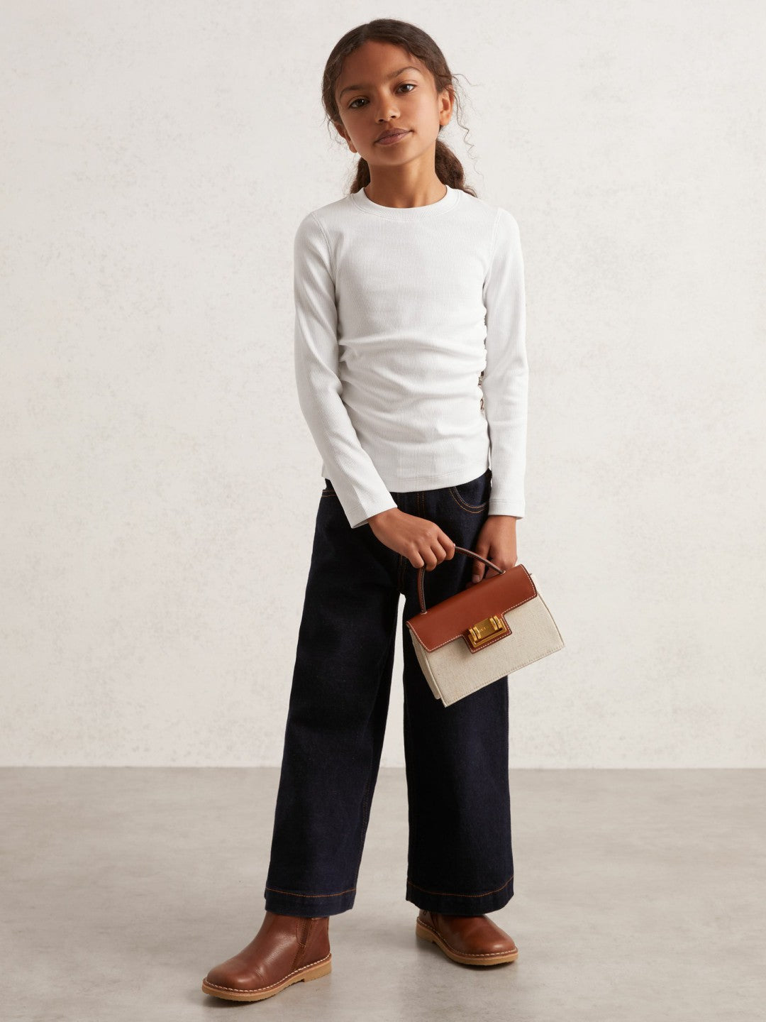 Reiss 9-13 yrs Cotton Ruched Long-Sleeve T-Shirt with Stretch in Ivory