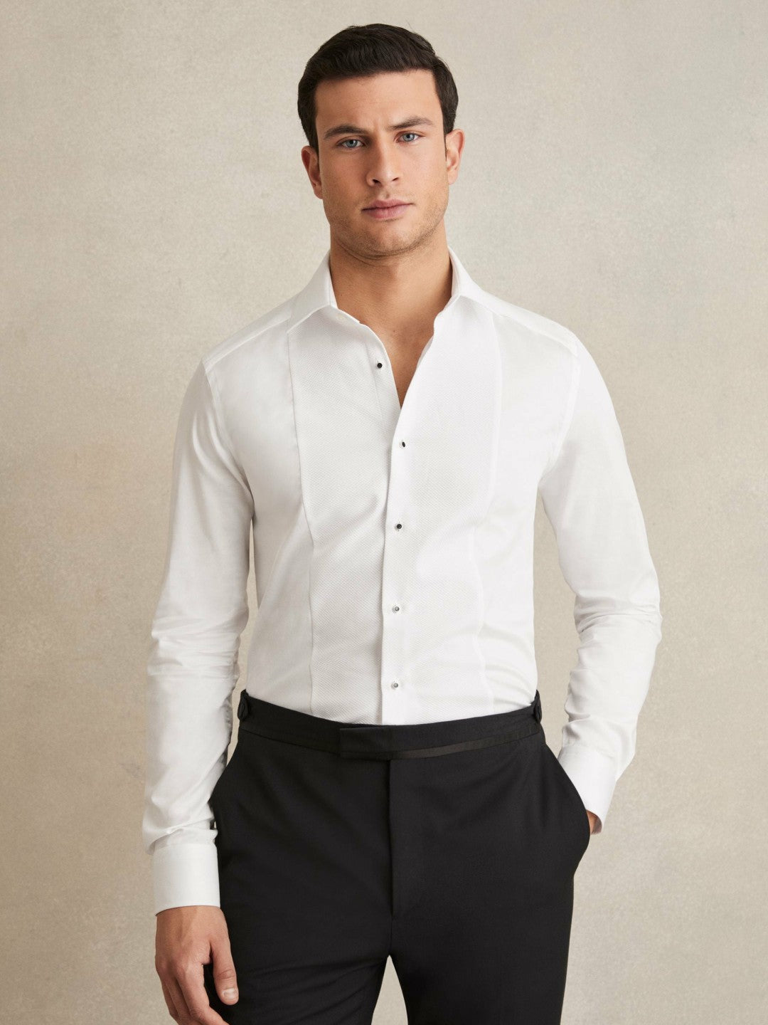 Reiss Slim Fit Cotton Double-Cuff Dinner Shirt Regular-Fit in White