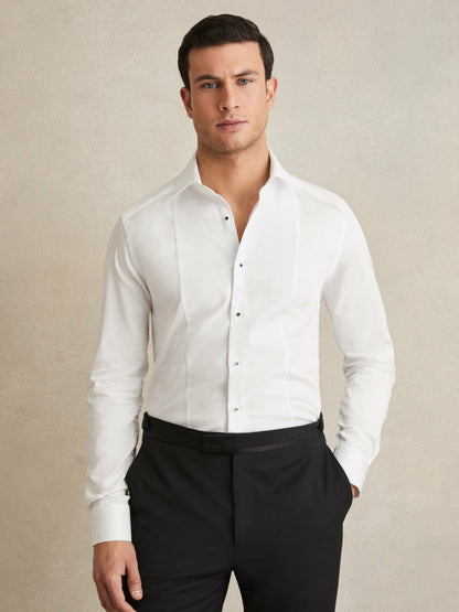 Reiss Slim Fit Cotton Double-Cuff Dinner Shirt Regular-Fit in White