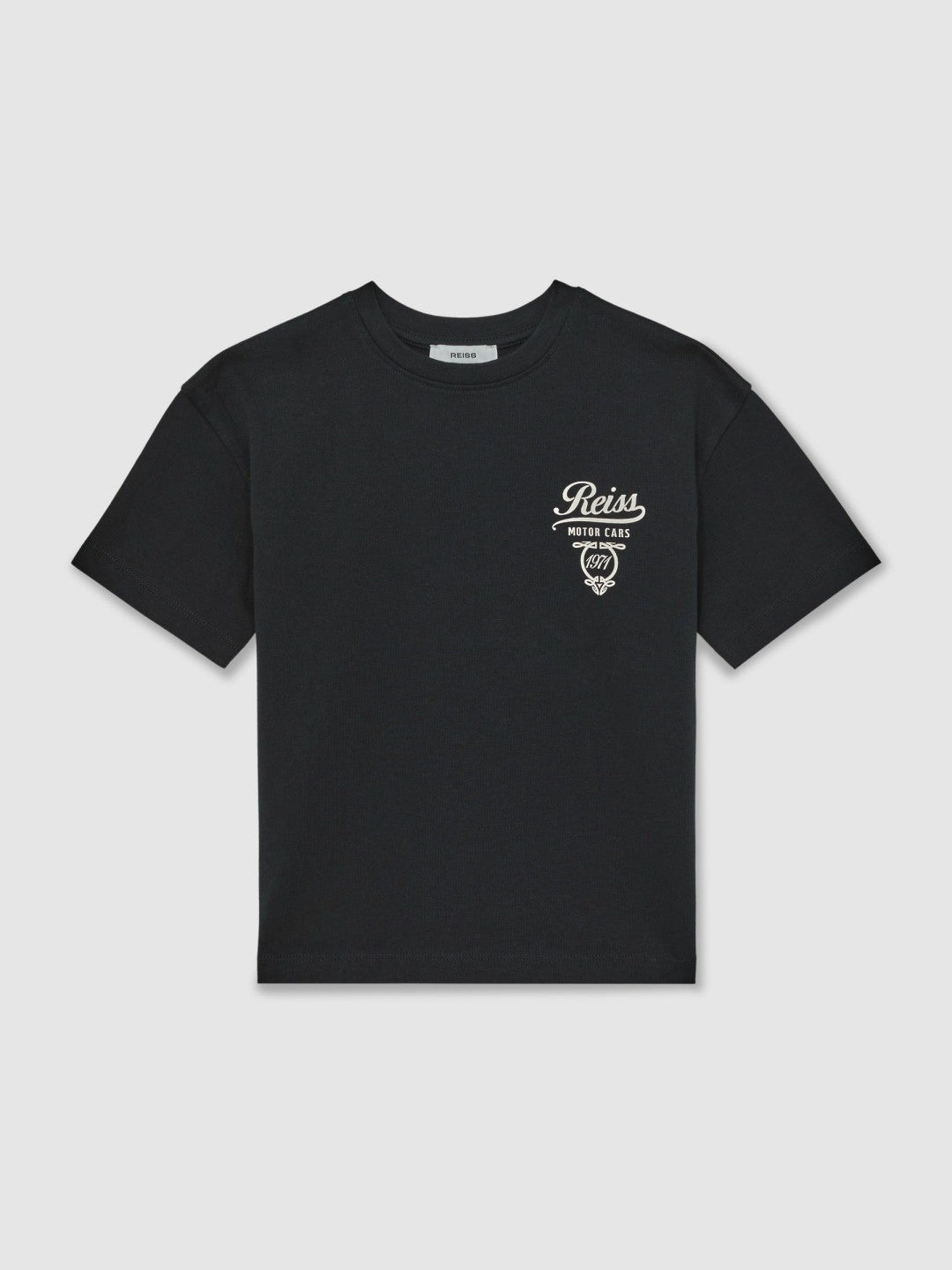 Reiss 13-14 yrs Cotton Motor Cars-Print T-Shirt in Washed Blue/White