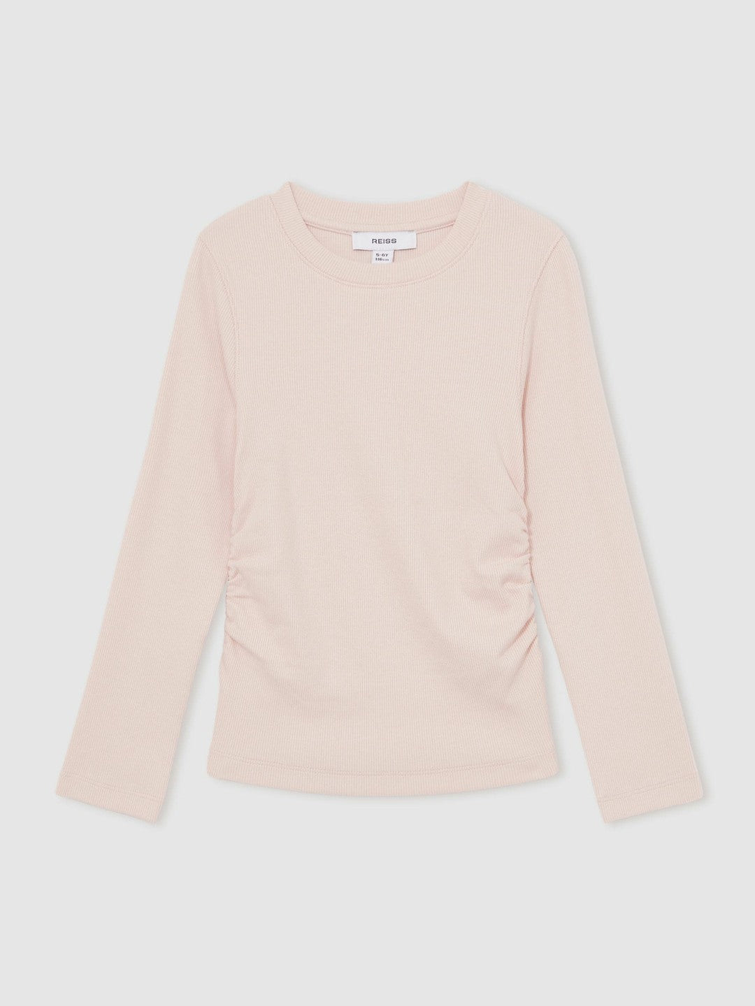 Reiss 9-13 yrs Cotton Ruched Long-Sleeve T-Shirt with Stretch in Pale Pink