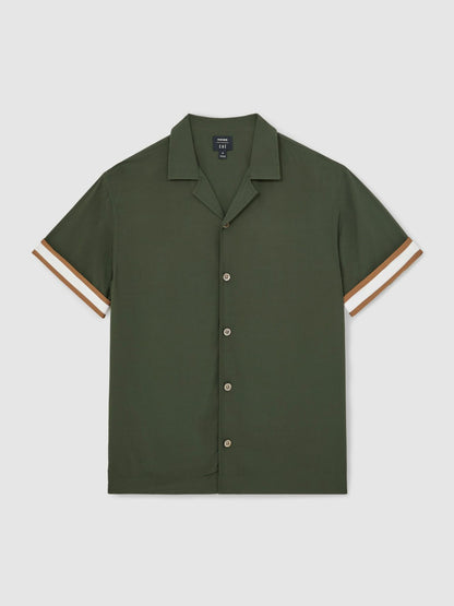 Reiss | Ché Stripe-Cuff Shirt in Pine Green