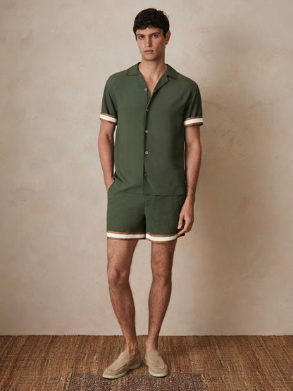 Reiss | Ché Stripe-Cuff Shirt in Pine Green