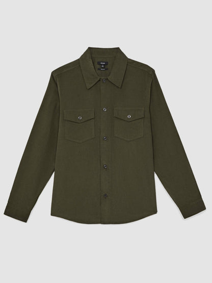 Reiss Cotton Corduroy Twin-Pocket Overshirt in Khaki Green