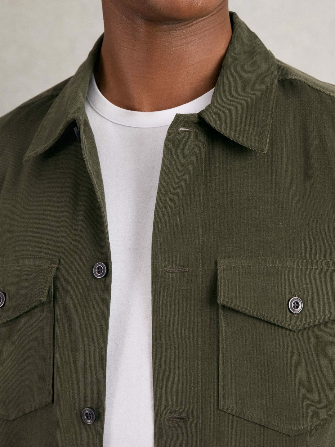 Reiss Cotton Corduroy Twin-Pocket Overshirt in Khaki Green