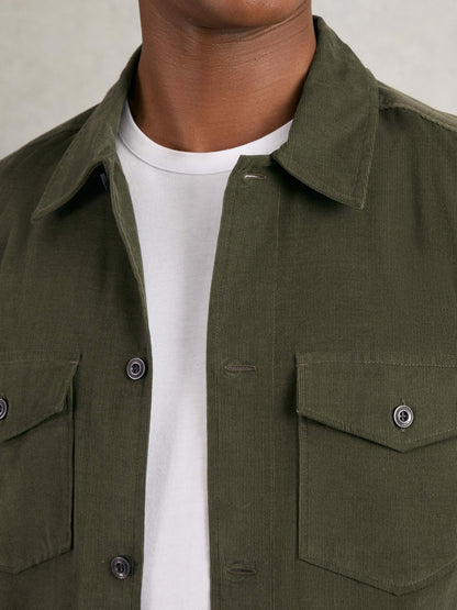 Reiss Cotton Corduroy Twin-Pocket Overshirt in Khaki Green
