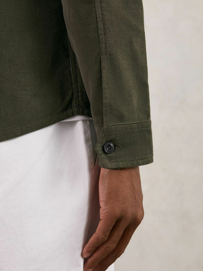 Reiss Cotton Corduroy Twin-Pocket Overshirt in Khaki Green