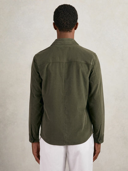 Reiss Cotton Corduroy Twin-Pocket Overshirt in Khaki Green