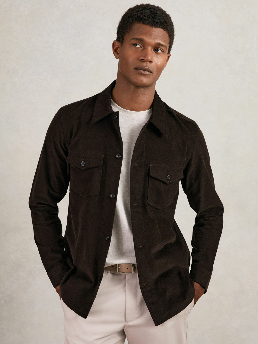 Reiss Cotton Corduroy Twin-Pocket Overshirt in Brown