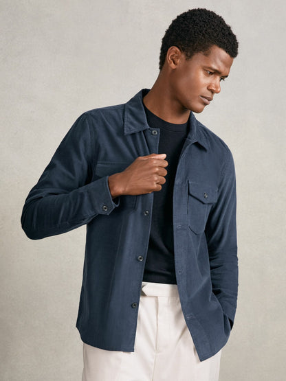 Reiss Cotton Corduroy Twin-Pocket Overshirt in Airforce Blue