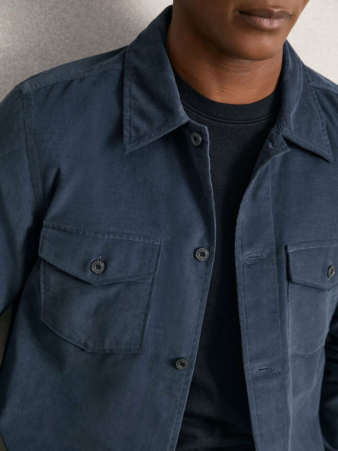 Reiss Cotton Corduroy Twin-Pocket Overshirt in Airforce Blue