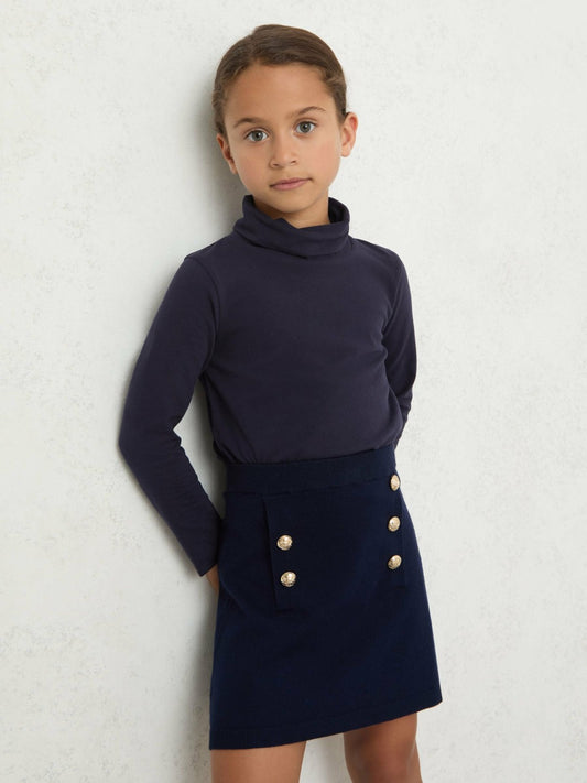 Reiss 3-9 yrs Cotton-Jersey Roll-Neck Top with Stretch in Navy