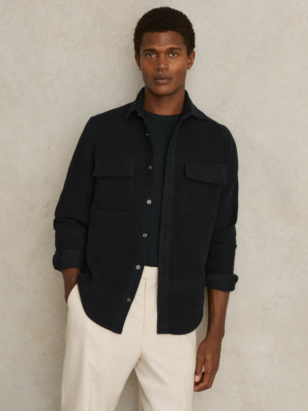 Reiss Moleskin-Cotton Twin-Pocket Overshirt in Navy