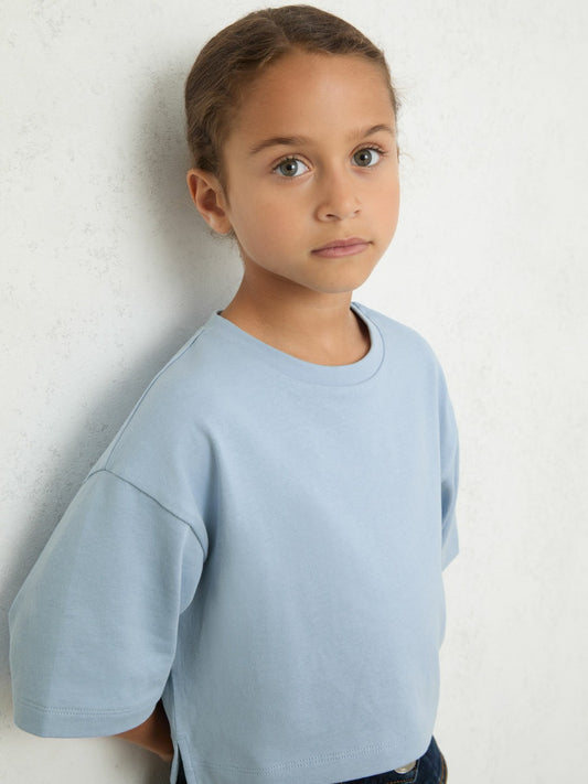 Reiss 3-9 yrs Cotton Oversized Cropped T-Shirt in Blue